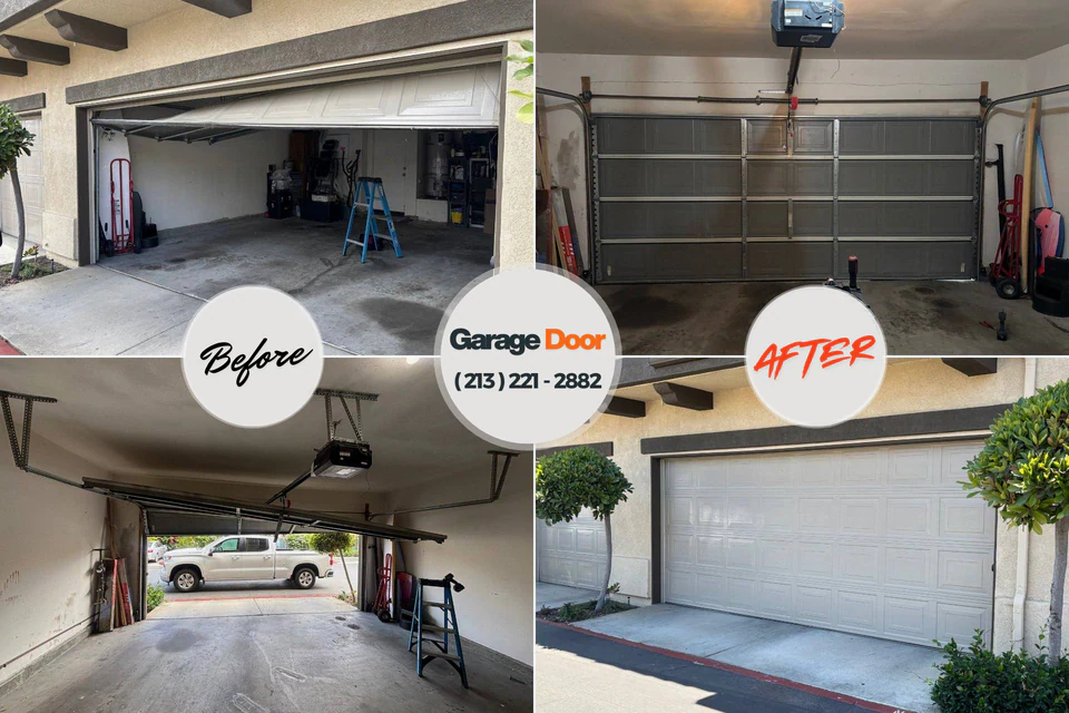 Before and after: garage door installation Shady Hollow, TX